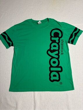 Crayola Shamrock Green Tee with Black Logo & Sleeve Stripes